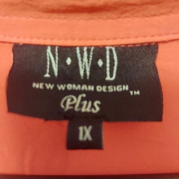 N.W.D New Woman Design Blouse Top Tee Button Down Shirt Coral size 1X - Picture 7 of 8